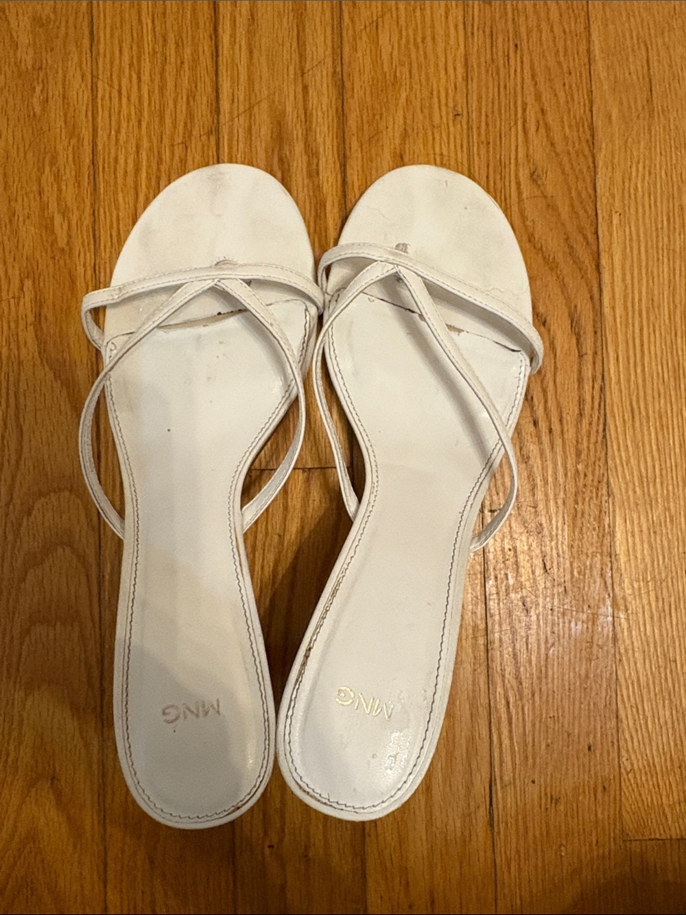 Mango White Crisscross Strap Flat Sandals